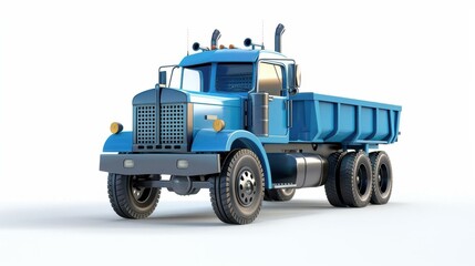 A close-up digital render of a blue cartoon truck, showcasing detailed features and vibrant colors.