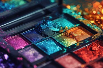 Poster - A close-up shot of a vibrant eye shadow palette with various shades and textures