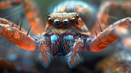 Canvas Print - A close-up shot of a spider sitting on a tree branch, with intricate details and textures