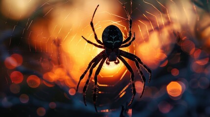 A spider sits in the center of its intricate web, waiting for prey