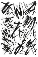 Wall Mural - Black and white illustration of stylized graffiti letters with bold lines and textures