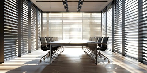 Wall Mural - A typical conference room setup with a long table and chairs, ideal for meetings and presentations
