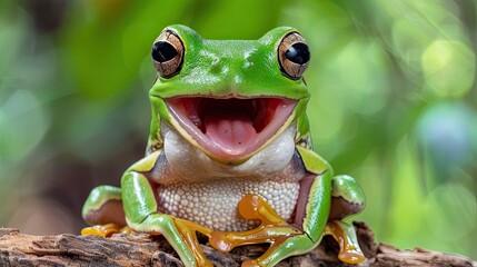 Tree frog laughing whimsical. Generative AI