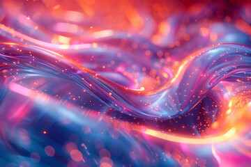 Wall Mural - Liquid-like motion in a 3D digital piece with colorful light trails,