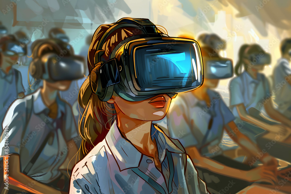 Vr Transformation Game Concept art of digital transformation in education with students using ...