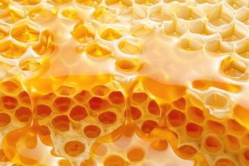 Wall Mural - A detailed view of a honeycomb structure with hexagonal cells and bees