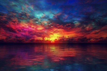 Sunset over water glowing multi color