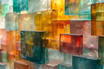 Poster - Abstract glass sculpture with layered, translucent elements,