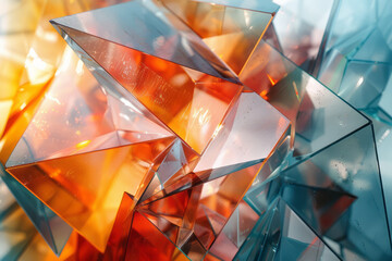 Poster - Abstract glass sculpture with geometric shapes and sharp angles,