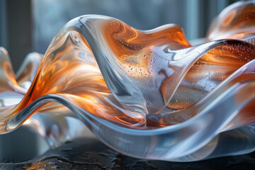 Poster - Abstract sculptural glass piece with a blend of transparency and opacity,