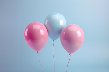Wall Mural - Three pink and blue balloons drifting in mid-air