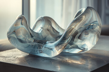 Poster - Abstract sculptural glass piece with a blend of transparency and opacity,