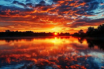 Wall Mural - sunset over the river
