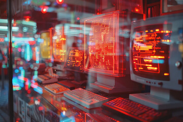 Aufkleber - A vibrant display of retro computing technology with neon accents,