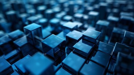 A blue futuristic technology background adorned with cubes, representing a hi-tech city.