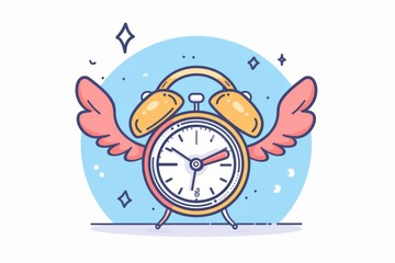 Wall Mural - An alarm clock with wings on a blue background, ideal for use in illustrations about technology, innovation or futuristic themes