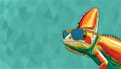 Chameleon wearing sunglasses on a solid color background vector art digital art generative AI 