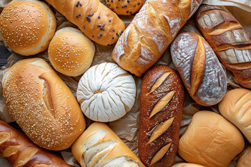 Breads on the wooden table. Food bakery concept
