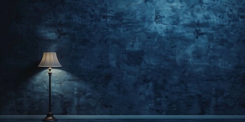 Wall Mural - dark blue grunge concrete wall in a dark blue interior room with lamp, texture used a background