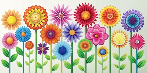 Wall Mural - Playful floral icons featuring a variety of colorful flowers, floral, icons, flowers, colorful, fun, whimsical, playful