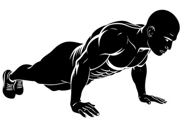 Sticker - bodybuilder performing a push up silhouette vector