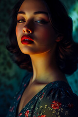 Canvas Print - Portrait photography of a woman in retro style fashion.