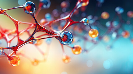 Abstract molecular structure with colorful spheres and connections, background