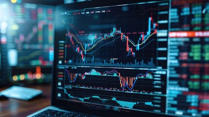 Aufkleber - Investment trading chart with candlestick graphs, providing insights into stock market performance and data trends. Generative AI.