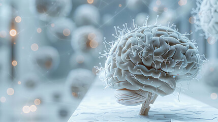 Aufkleber - know-how on artificial intelligence, compact, a artificial brain in the centre, light background. Generative AI.