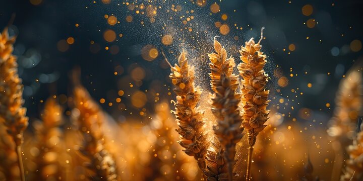 wearing protective clothing farmers spray pesticide in wheat fields.image illustration