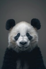 Wall Mural -  A close-up of a panda's face with black-and-white fur on its head and chest