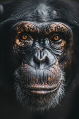 Wall Mural -  A close-up of a monkey's face with a serious expression, showing only the upper half of its face