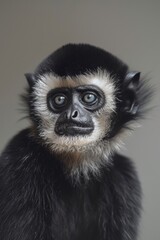 Wall Mural -  A close-up of a monkey's face with black-and-white fur on both its head and back
