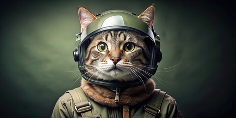 Air force fighter cat wearing a helmet ready for action, cat, fighter, air force, helmet, military, feline, aircraft, pilot