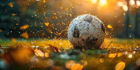 Canvas Print - a soccer championship win in the evening stadium arena tinsel and confetti toning in yellow.image illustration