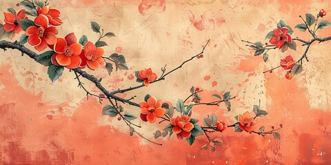 Wall Mural - modern illustration of vintage floral pattern in japanese style floral branch with leaves.stock illustration