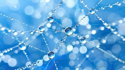 Dew-Covered Spider Web in Blue Light