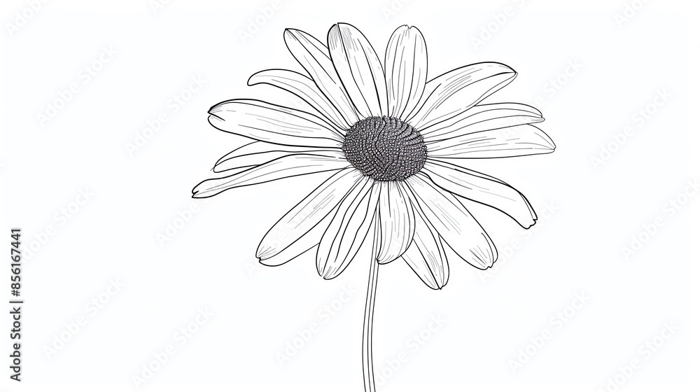 Simple black and white line drawing of a daisy flower with detailed ...