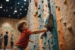 © juanpablo - little boy climbing on a climbing wall indoors