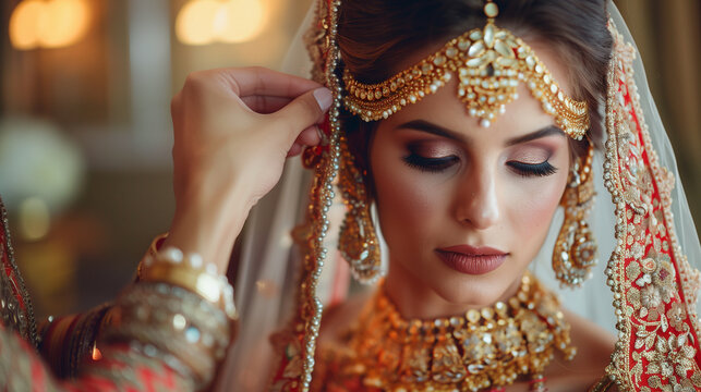 Traditional Indian bride gets ready for wedding