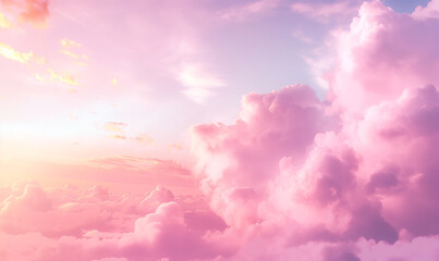 a pastel pink sky with clouds, soft and dreamy, provides a background for a digital design in the st