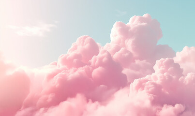 Wall Mural - A pastel pink sky with clouds, soft and dreamy, provides a background for a digital design in the style of ethereal pastels
