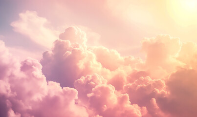 Wall Mural - Beautiful pastel pink and yellow clouds background, sky with soft colors, vintage, ethereal, dreamy, magical, light and airy, minimalistic