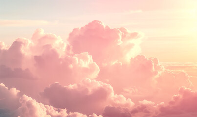 Wall Mural - Beautiful pastel pink and yellow clouds background, sky with soft colors, vintage, ethereal, dreamy, magical, light and airy, minimalistic