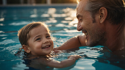 Wall Mural - A happy family enjoys the joys of water.