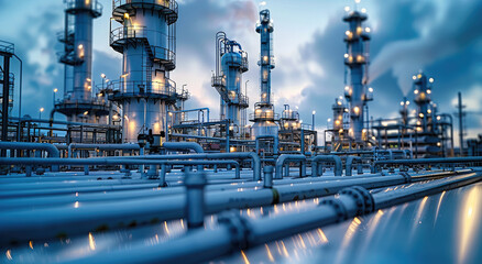 Fototapete - The chemical industry extends to various industries such as plastics, synthetic fibers, petroleum, rubber, pharmaceuticals, dyes, etc, internationalization. Generative AI.