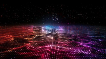 Wall Mural - a futuristic digital grid matrix composed of interconnected nodes, pulsating with vibrant colors aga