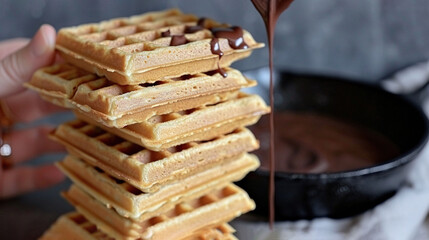 Wall Mural -   A drizzle-topped waffle tower