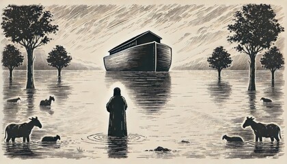 Wall Mural - Bible. Noah and the Flood. Genesis 6. Digital illustration.