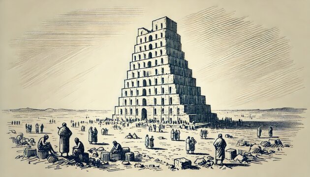 Bible. The Tower of Babel. Genesis 11. Digital illustration.